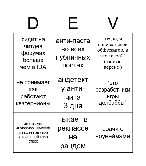 читдев бинго Bingo Card