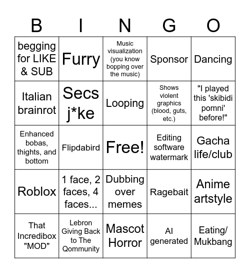 animation yt short incognito mode Bingo Card