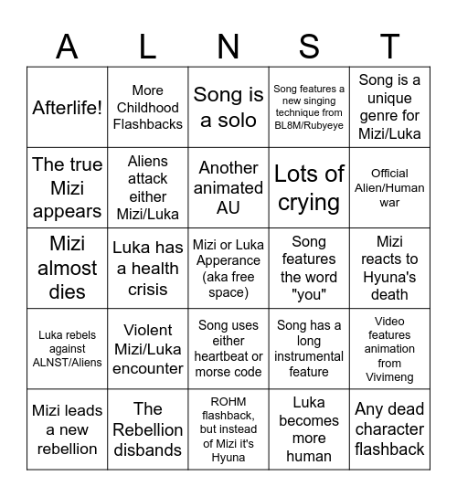 Alien Stage Bingo Card