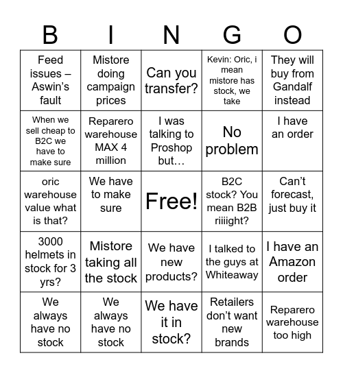 OuR life In Company Bingo Card