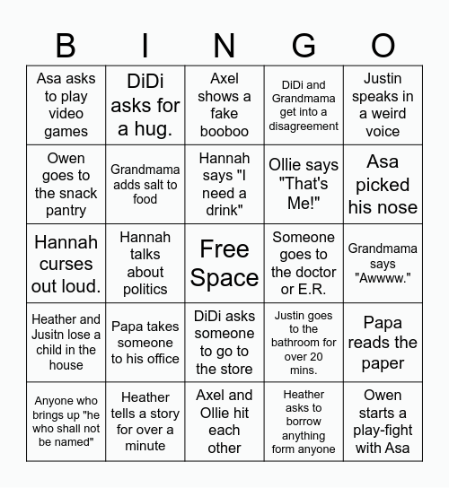 HINKLE BINGO! Bingo Card