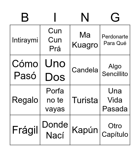 Manía Musical 2025 Bingo Card