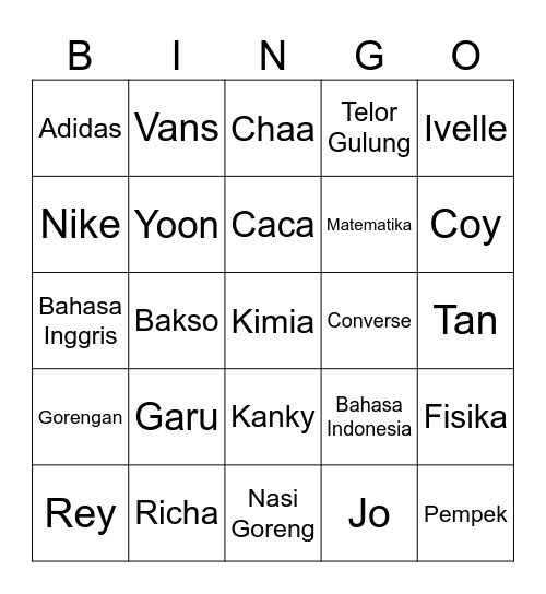 Richa Bingo Card