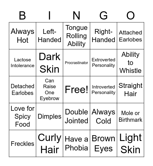 Traits and Reproduction Bingo Card