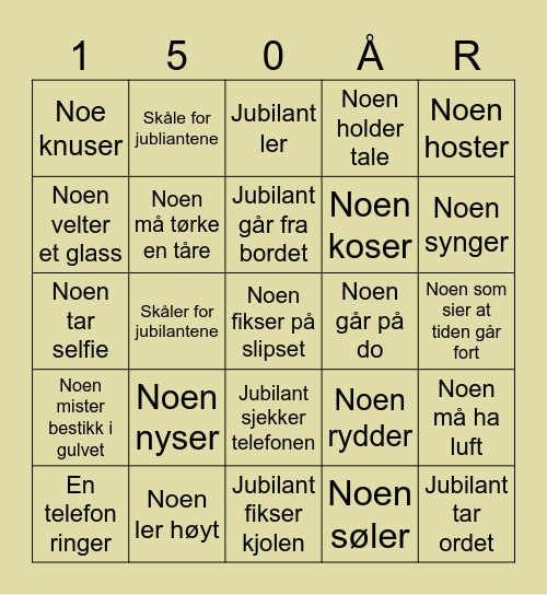 150 års lag Bingo Card