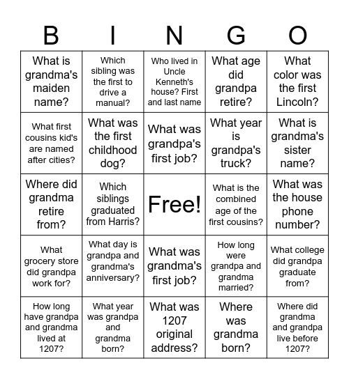Untitled Bingo Card