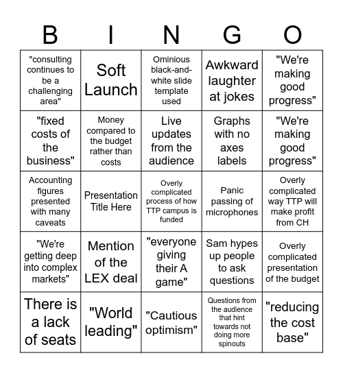Company Day Bingo Card