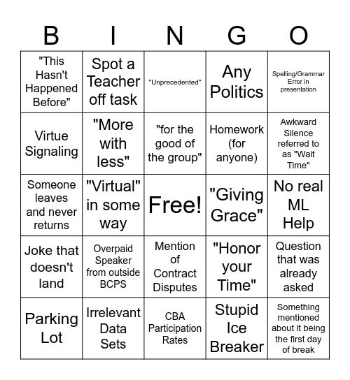 DC PD BINGO Card