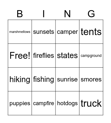 Camping Bingo Card