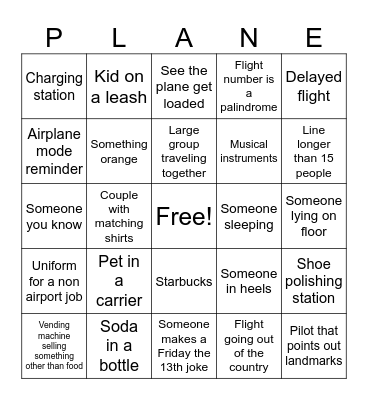 Airport Bingo Card