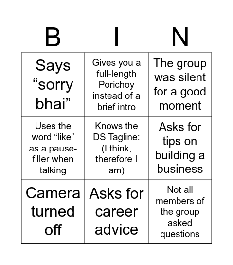 DS Dial-In: Alumni Bingo Card