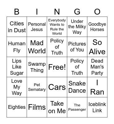 New Wave Bingo Card