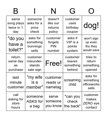 retail bingo Card