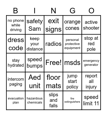 EBlock Safety Bingo Card