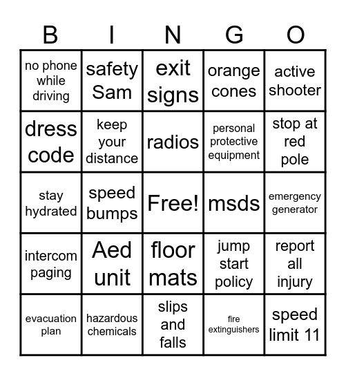 EBlock Safety Bingo Card
