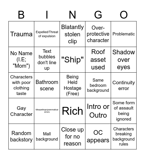 Gacha Life Tropes Bingo Board Bingo Card