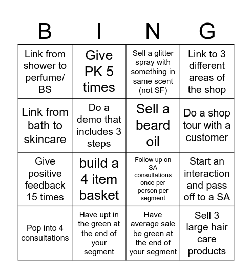 Floor Lead Bingo Card