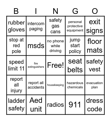 EBlock Safety Bingo Card
