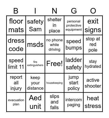EBlock Safety Bingo Card