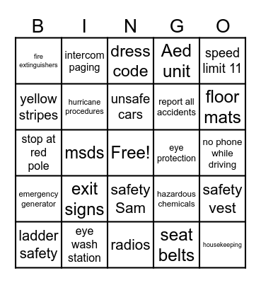 EBlock Safety Bingo Card