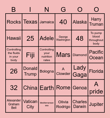 Guess and Learn ! Bingo Card