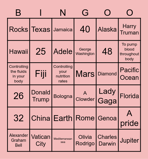 Guess and Learn ! Bingo Card