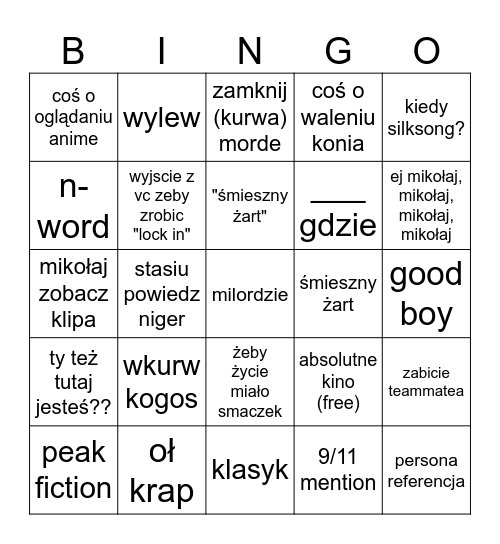 gąska bingo voicechat Bingo Card