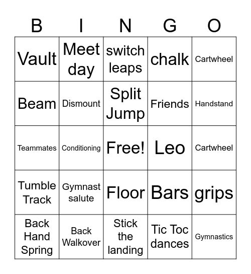 Gymnastic Favorite Things Party Bingo Card