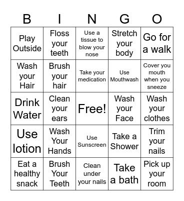 Hygiene Bingo Card