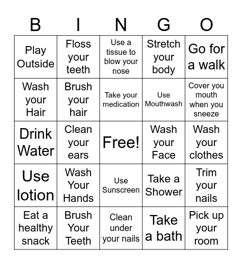 Hygiene Bingo Card