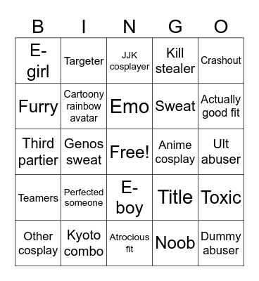 TSB Bingo Card