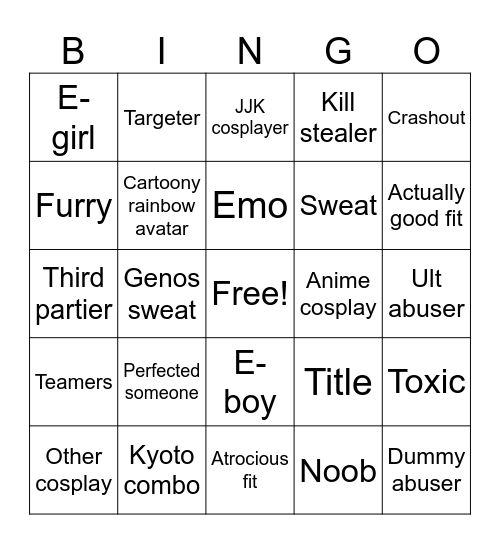 TSB Bingo Card