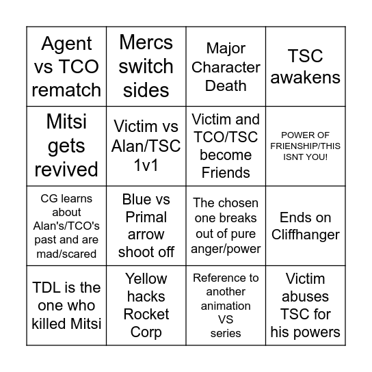 Animator vs Animation Season 3 Prediction Bingo Card