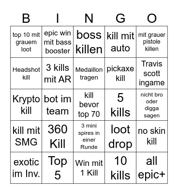 Chapter 6 Season 3 fortnite bingo Card