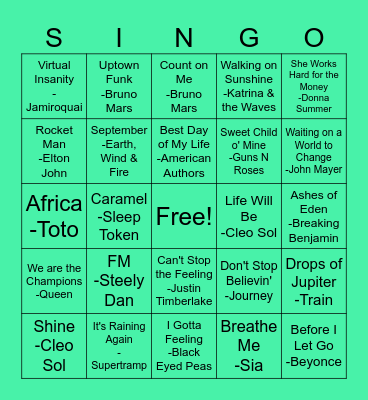 Song BINGO Card