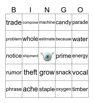 Mrs. Pelaccio's Eyeball Bingo Card