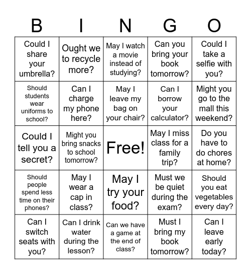 Permission to Bingo Card