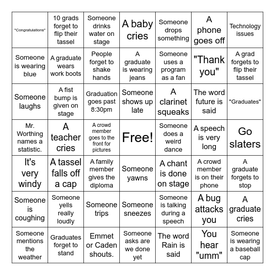 2025 Graduation Bingo Card