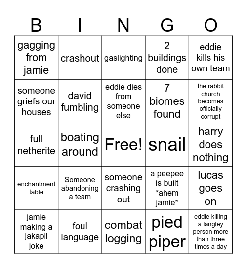 HL SMP Bingo Card