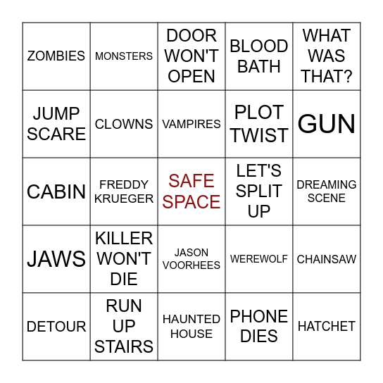 HORROR BINGO Card