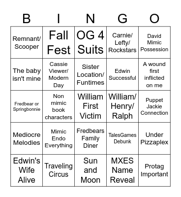 Secret of the Mimic Bingo Card