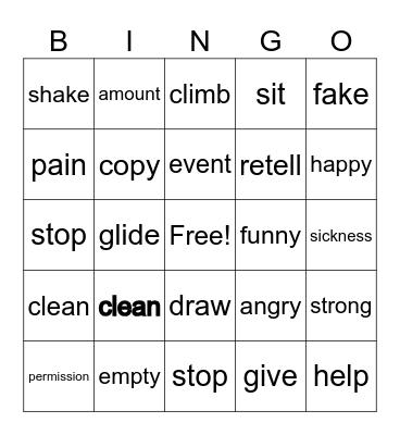 Vocabulary BINGO Card