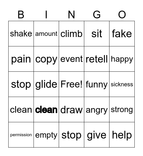 Vocabulary BINGO Card