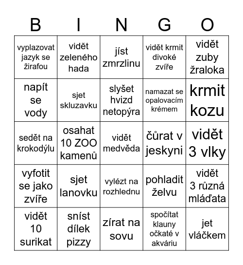 Zoo Olomouc Bingo Card