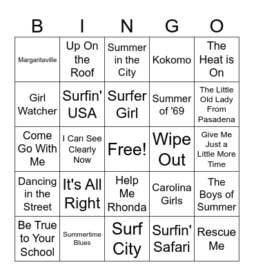 Summer/Beach Music Bingo Card