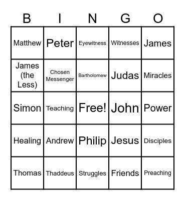 Apostles Bingo Card