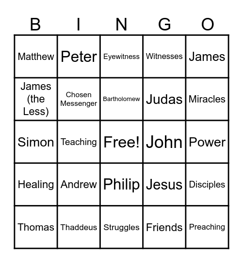 Apostles Bingo Card