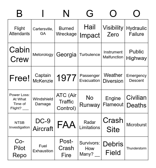 Southern Air Flight 242 Bingo! Bingo Card