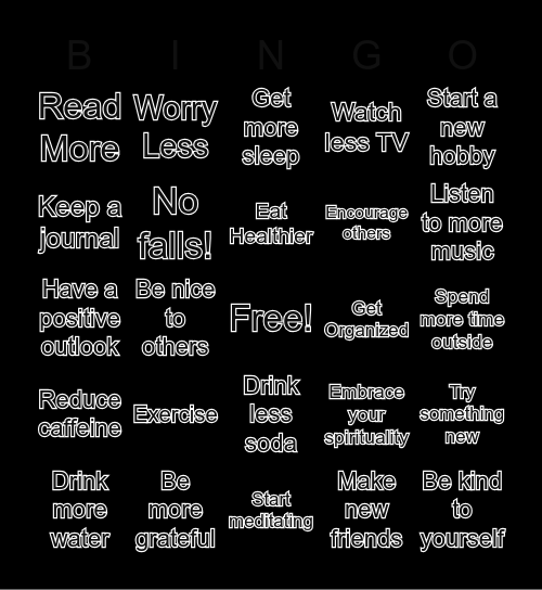 New Year's Resolution BINGO Card