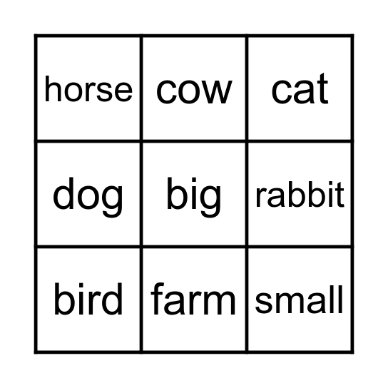 On the Farm Bingo Card